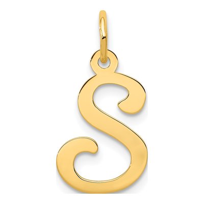 14K Yellow Gold Script Letter S Charm