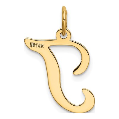 14K Yellow Gold Script Letter T Pendant – view 4