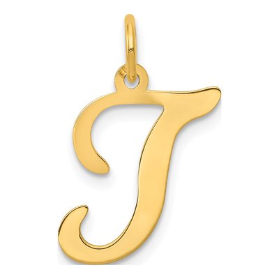 14K Yellow Gold Script Letter T Pendant