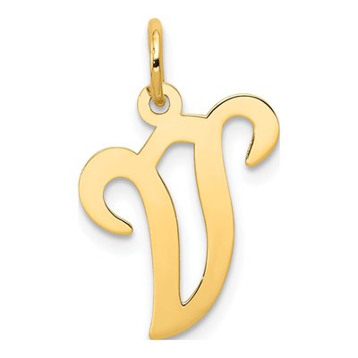 14K Yellow Gold Script Letter V Charm