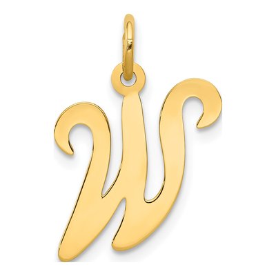 14K Yellow Gold Script Letter W Pendant