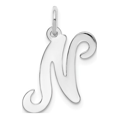 14K White Gold Script Letter N Pendant
