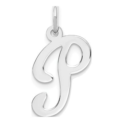 14K White Gold Script Letter P Charm