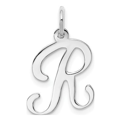 14K White Gold Script Letter R Charm