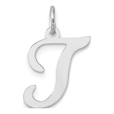 14K White Gold Script Letter T Charm