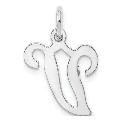 14K White Gold Script Letter V Pendant