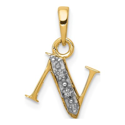 14K Yellow Gold Diamond Letter N Pendant