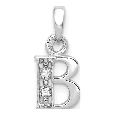 14K White Gold Diamond Letter B Pendant