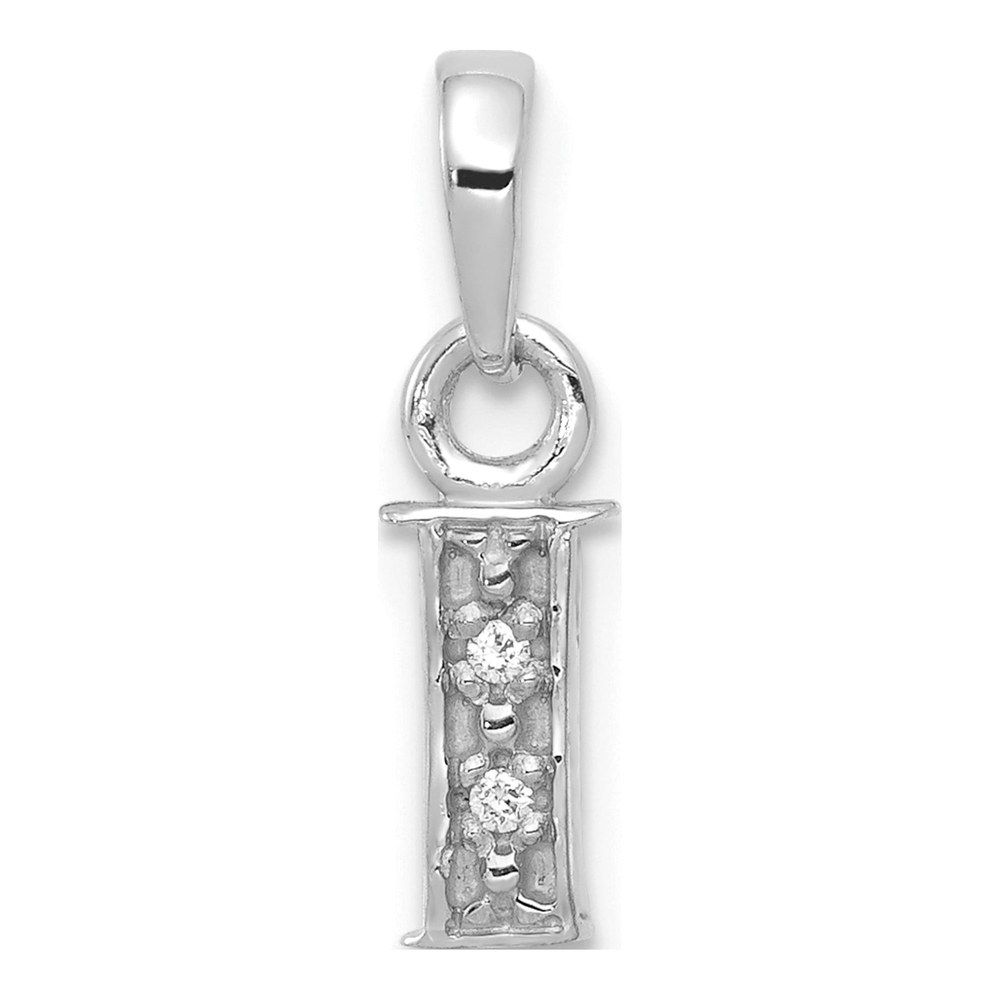 14K White Gold Diamond Letter I Initial Pendant