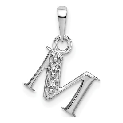 14K White Gold Diamond Letter M Pendant