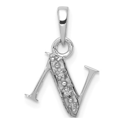 14K White Gold Diamond Letter N Pendant