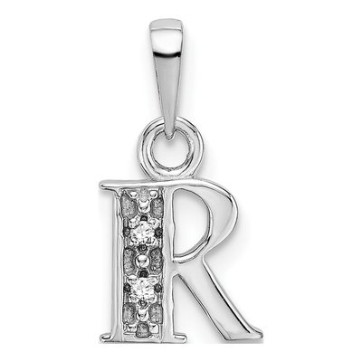 14K White Gold Diamond Letter R Pendant