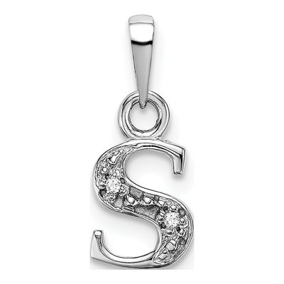14K White Gold Diamond Letter S Pendant