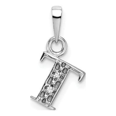 14K White Gold Diamond Letter T Pendant