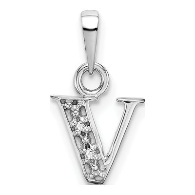 14K White Gold Diamond Letter V Pendant