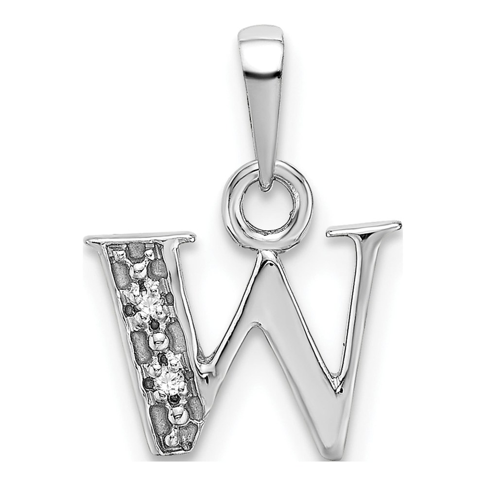 14K White Gold Diamond Letter W Pendant