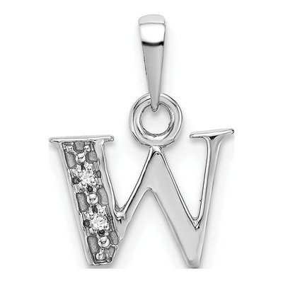 14K White Gold Diamond Letter W Pendant