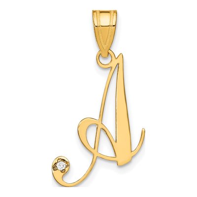 14K Yellow Gold Diamond Letter A Pendant