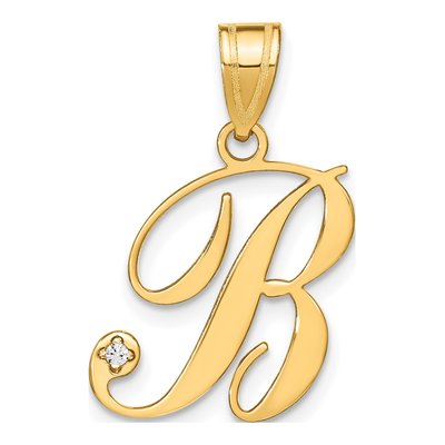 14K Yellow Gold Diamond Script Letter B Pendant