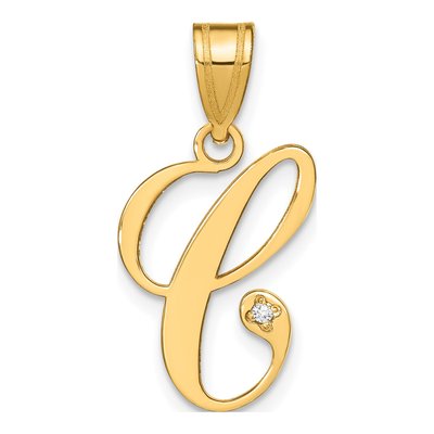 14K Yellow Gold Diamond Letter C Pendant