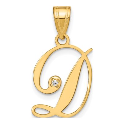 14K Yellow Gold Diamond Script Letter D Pendant