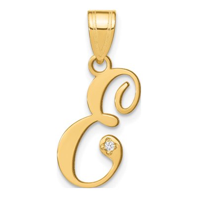 14K Yellow Gold Diamond Script Letter E Pendant