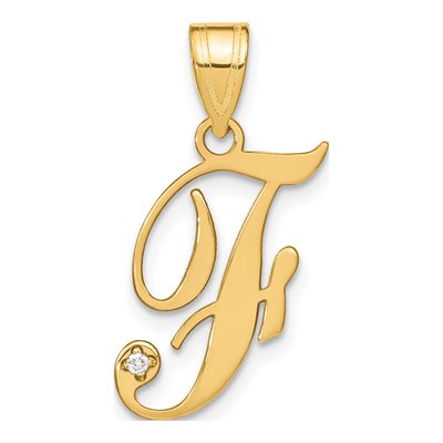 14K Yellow Gold Diamond Script Letter F Pendant