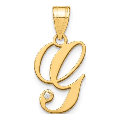 14K Yellow Gold Diamond Script Letter G Pendant
