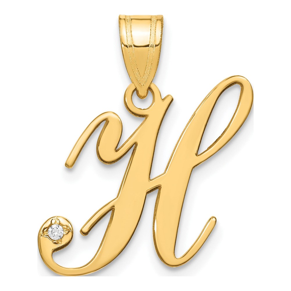 14K Yellow Gold Script Letter H Pendant w/ Diamond