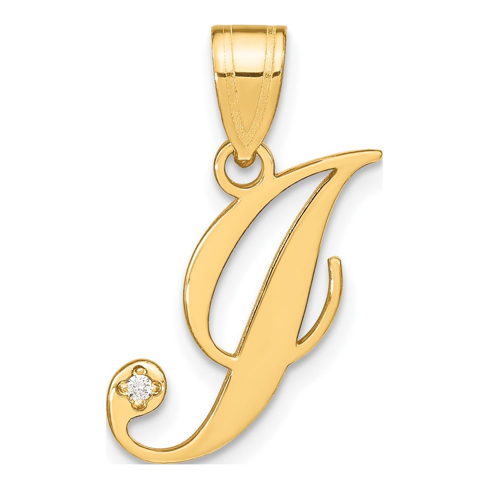 14K Yellow Gold Diamond Script Letter I Pendant