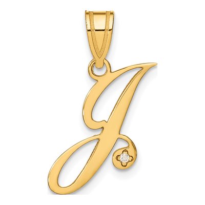 14K Yellow Gold Diamond Letter J Pendant