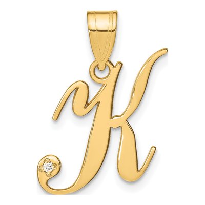 14K Yellow Gold Diamond Letter K Pendant