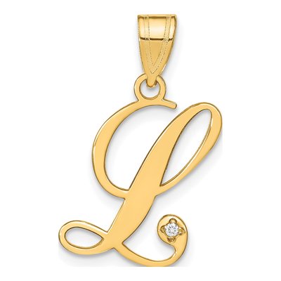 14K Yellow Gold Diamond Letter L Pendant