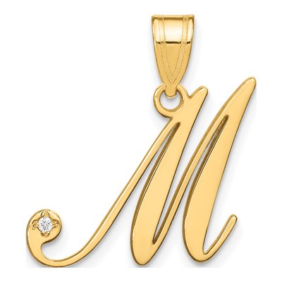 14K Yellow Gold Diamond Script Letter M Pendant