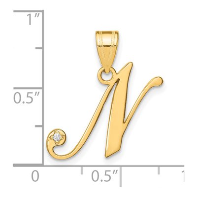 14K Yellow Gold Diamond Script Letter N Pendant – view 5