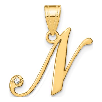 14K Yellow Gold Diamond Script Letter N Pendant