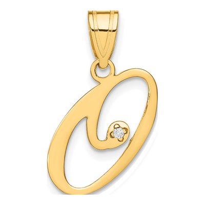 14K Yellow Gold Diamond Script Letter O Pendant