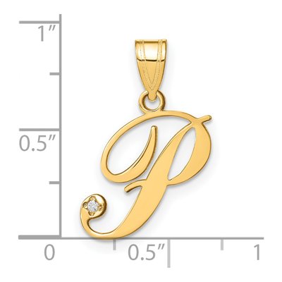 14K Yellow Gold Diamond Script Letter P Pendant – view 5