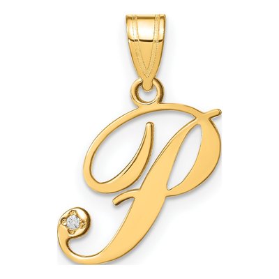 14K Yellow Gold Diamond Script Letter P Pendant