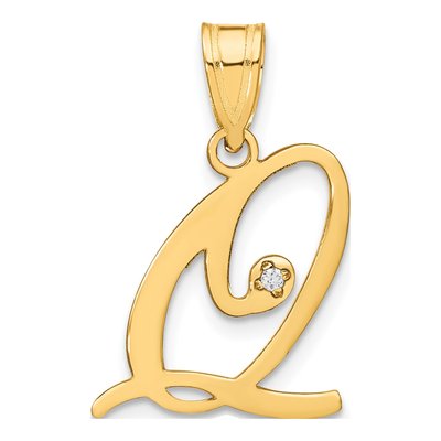 14K Yellow Gold Diamond Letter Q Pendant