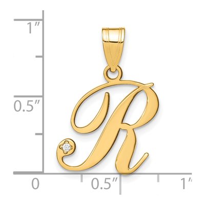 14K Yellow Gold Diamond Letter R Pendant – view 5