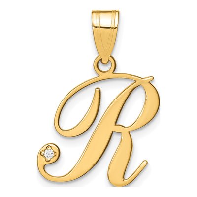 14K Yellow Gold Diamond Letter R Pendant
