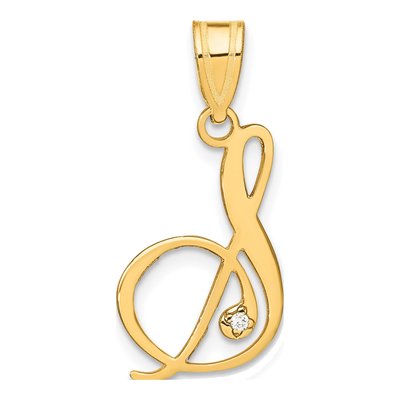14K Yellow Gold Diamond Letter S Pendant