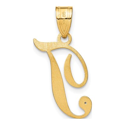 14K Yellow Gold Diamond Script Letter T Pendant – view 4
