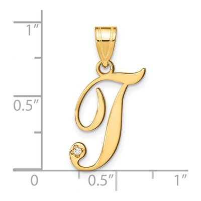 14K Yellow Gold Diamond Script Letter T Pendant – view 5