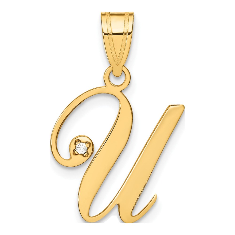 14K Yellow Gold Diamond Letter U Pendant