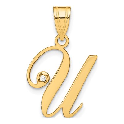 14K Yellow Gold Diamond Letter U Pendant