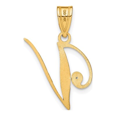 14K Yellow Gold Diamond Script Letter V Pendant – view 3