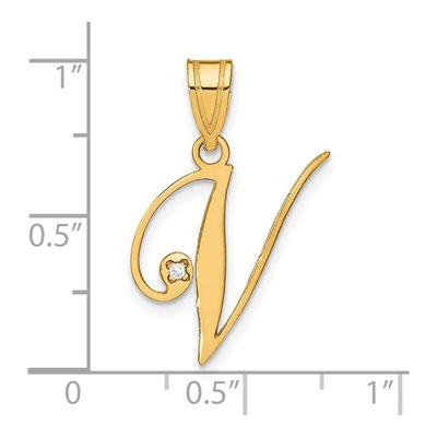 14K Yellow Gold Diamond Script Letter V Pendant – view 4