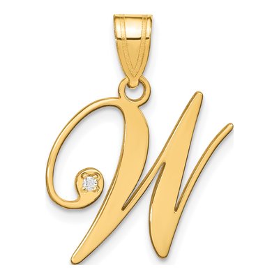 14K Yellow Gold Diamond Letter W Pendant